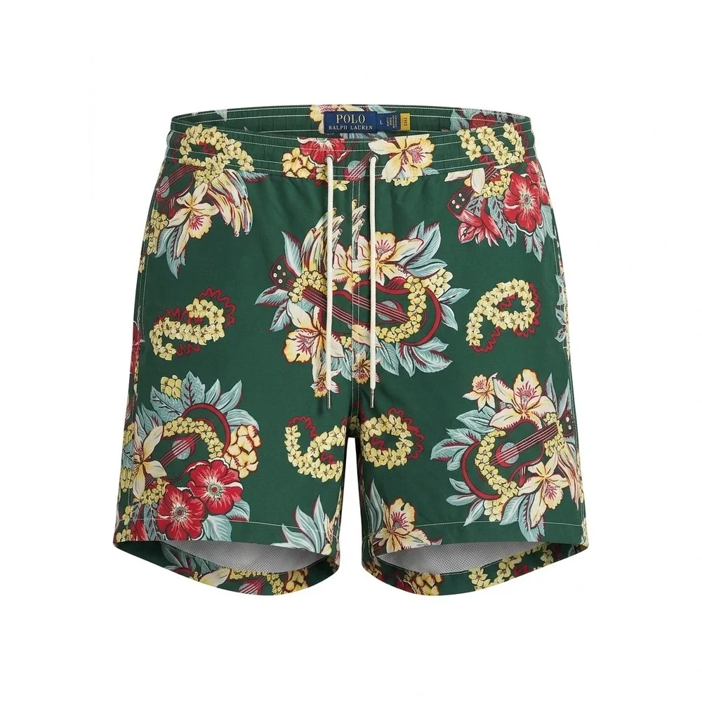 Polo Ralph Lauren Mens Green Tropical Floral Ukulele Swim Trunks Large L